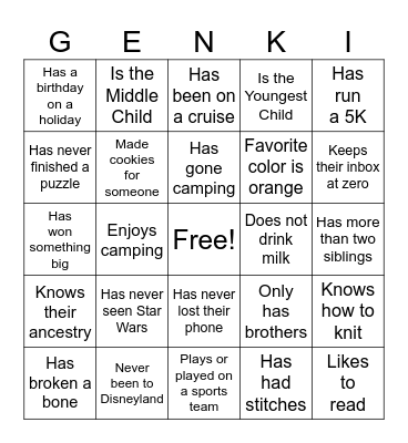 Get to Know You Bingo Card