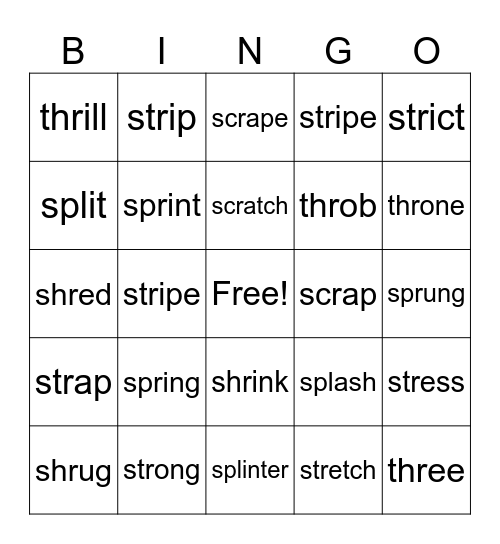 3-letter blends Bingo Card