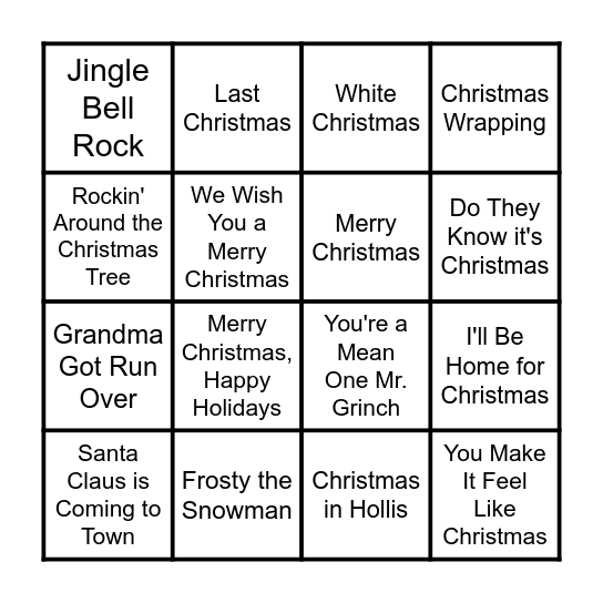 Staff Holiday Bingo Card