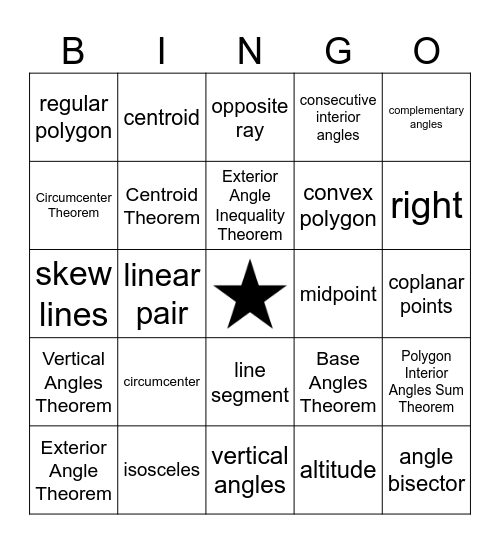 Geometric Bingo! Bingo Card