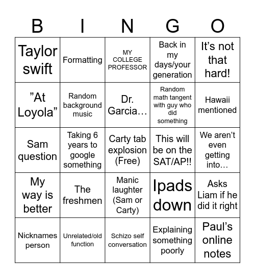 Carty Bingo Card