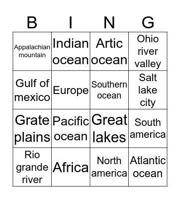 Geography bingo Card