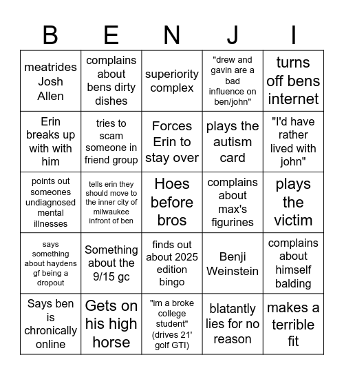 Benji Bingo 2025 edition Bingo Card