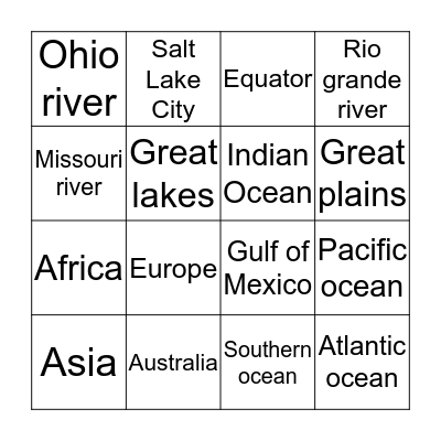 Geography bingo Card