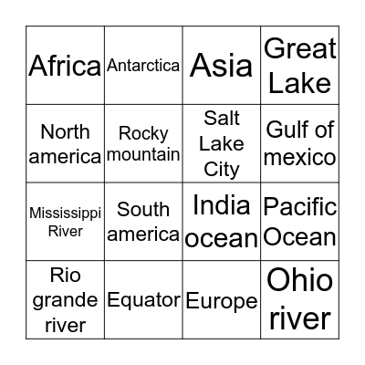 Geography bingo Card