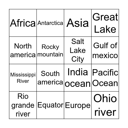 Geography bingo Card