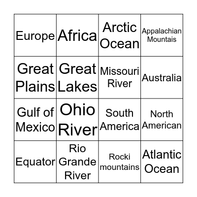 Geography Bingo  Bingo Card