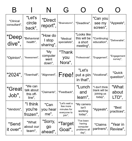 Townhall Bingo Card