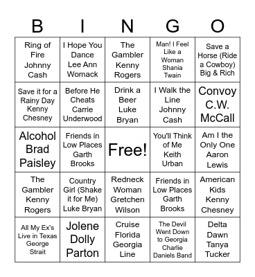 COUNTRY Bingo Card