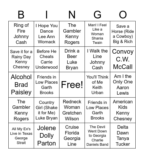 COUNTRY Bingo Card