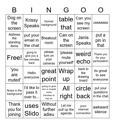 Confrence Call Bingo Card