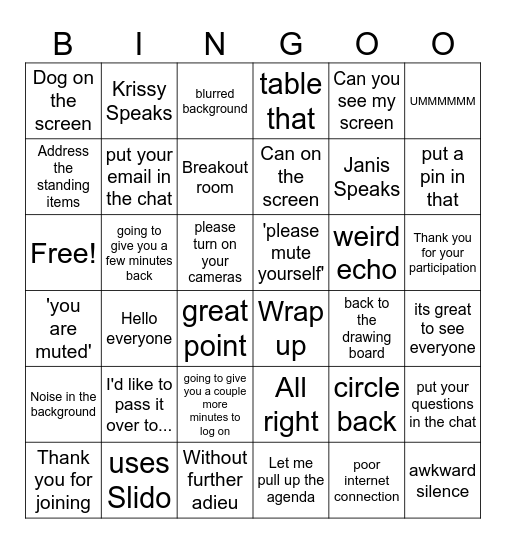 Confrence Call Bingo Card