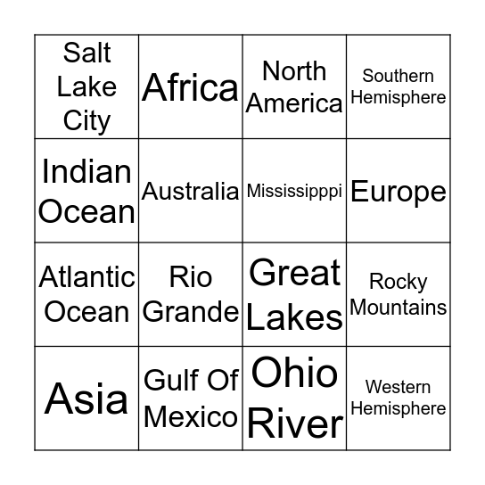Geography Bingo Card