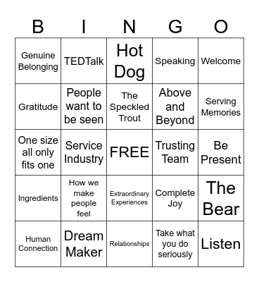 Unreasonable Hospitality Bingo Card