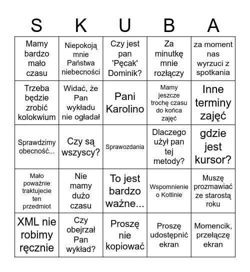 Bingo Javy Bingo Card