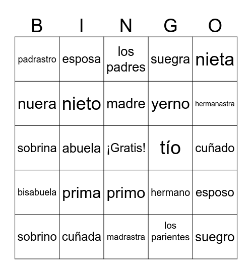 La familia ~ Español II Bingo Card