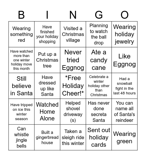 IZ Team Holiday Bingo Card