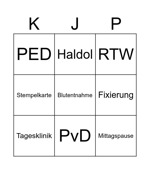 KJP Bingo Card
