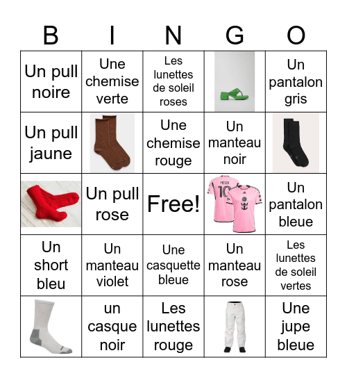 Les vimages de vêtements Bingo Card