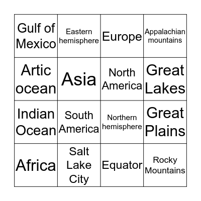 Geography bingo  Bingo Card