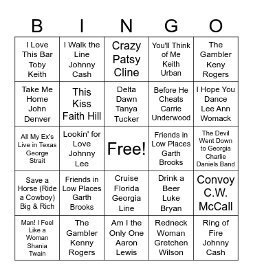 COUNTRY Bingo Card