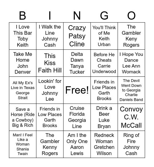 COUNTRY Bingo Card