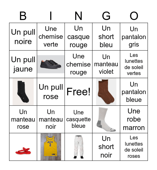 Les vimages de vêtements Bingo Card