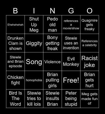 Family Guy Bingo Card