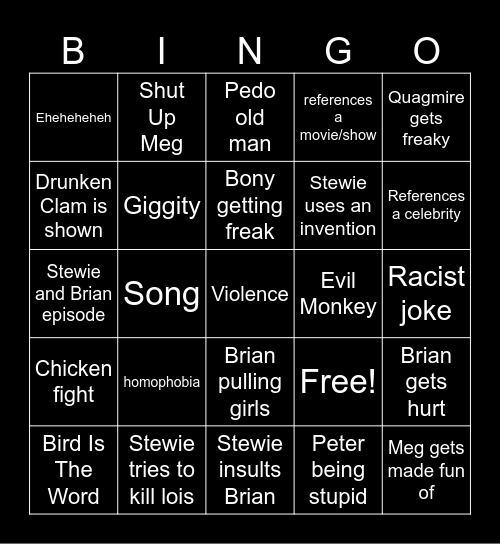 Family Guy Bingo Card