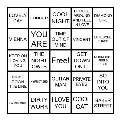 YACHT ROCK PT. 3 Bingo Card