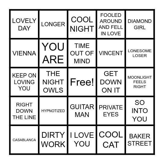 YACHT ROCK PT. 3 Bingo Card