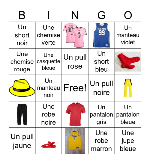 Les vimages de vêtements Bingo Card