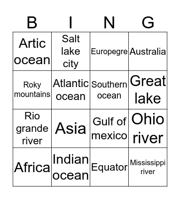 Geograhy Bingo Card