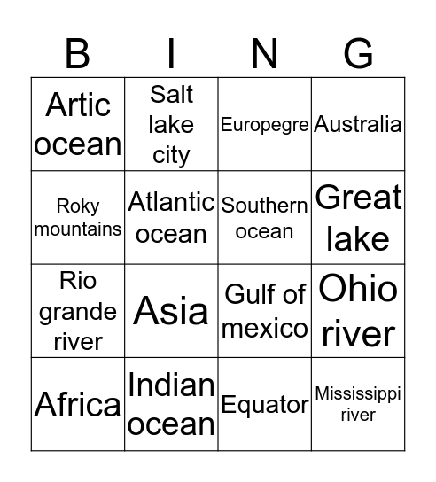Geograhy Bingo Card
