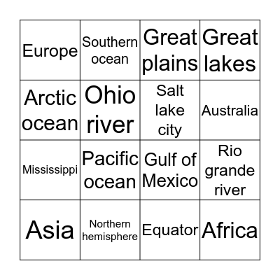 Geography bingo Card