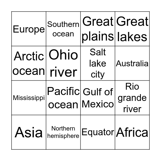 Geography bingo Card
