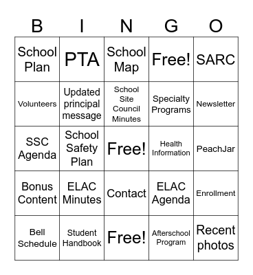 Website Bingo Card