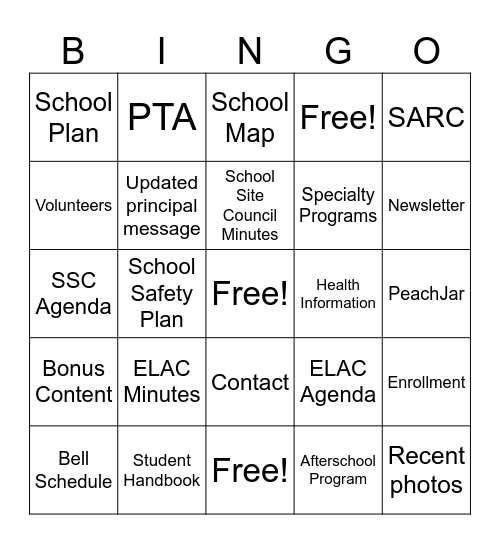 Website Bingo Card