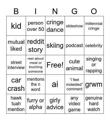 instagram reels bingo Card