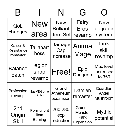 NEXT Bingo Card