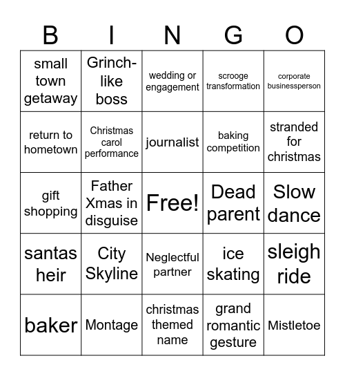 chrismas movie bingo Card