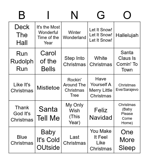 Christmas HITS Bingo Card