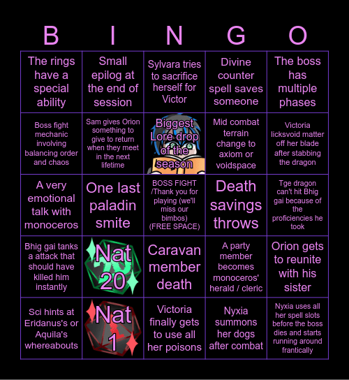 Beyond The Rift finale Bingo Card