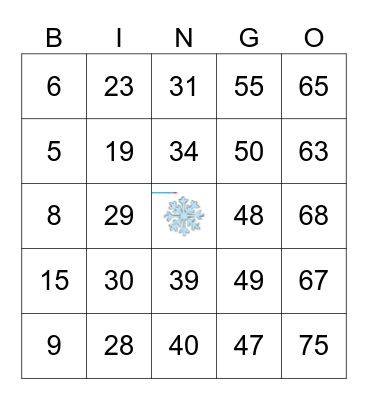 Snow Flake BINGO Card