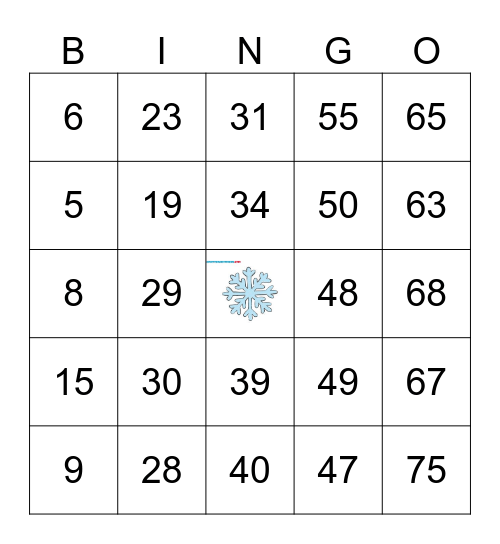 Snow Flake BINGO Card