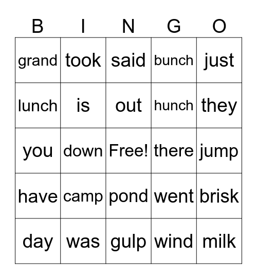 Ending Blends + Red Words Bingo Card