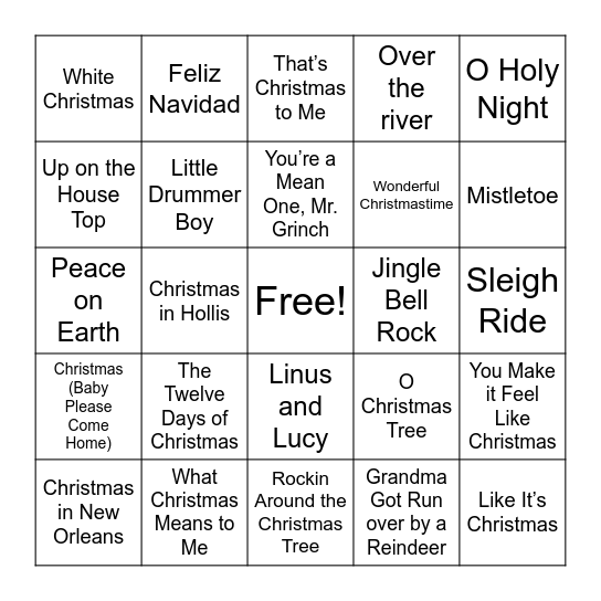 Holiday SINGO Bingo Card