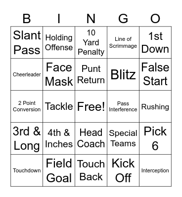 Monday Night Football BINGO Card