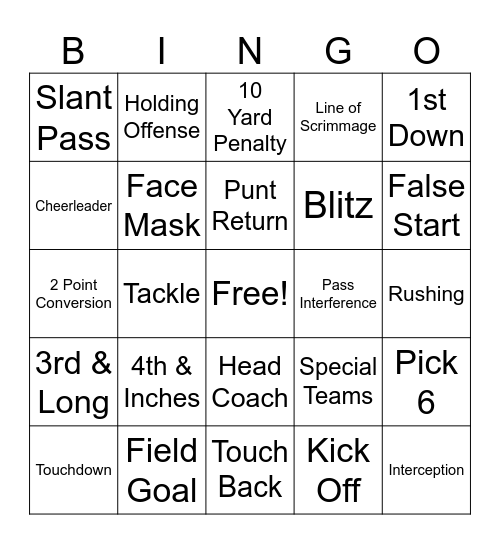 Monday Night Football BINGO Card