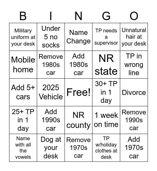 Holiday Bingo Card